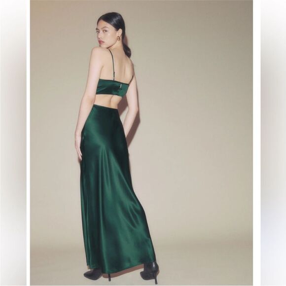 NWT Reformation Poppies silk cutout dress in Forest green - Picture 7 of 13